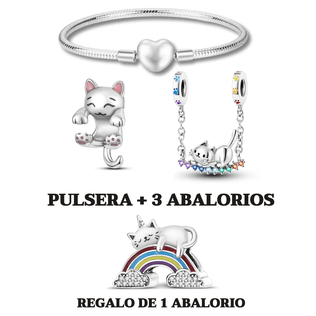 Pulsera con 2 abalorios + 1 DE REGALO - Pack "Travesuras felinas"