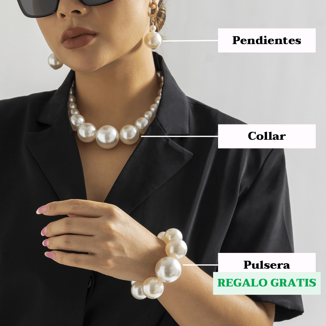 Collar y Pendientes de Perlas + REGALO de Pulsera a juego | Pack "Royal Gala"