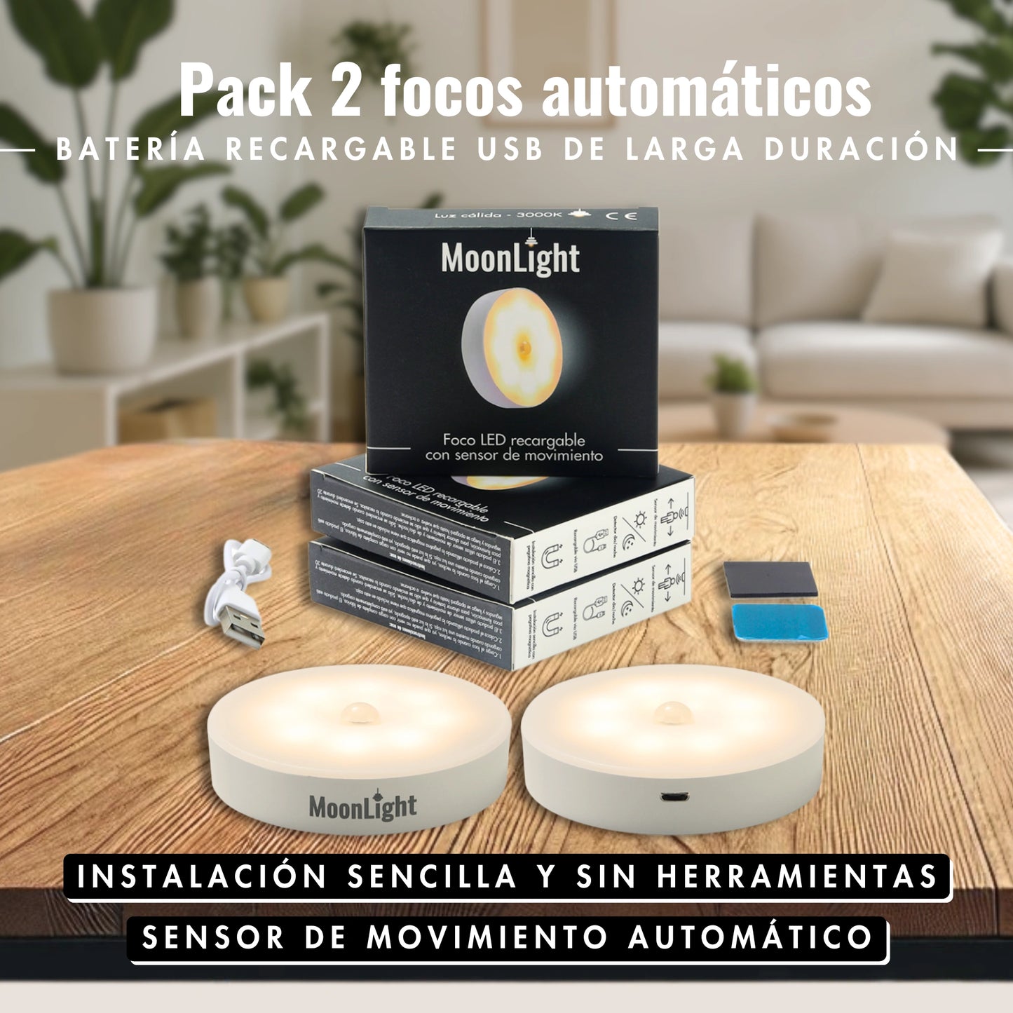 Pack focos recargables con sensor de movimiento
