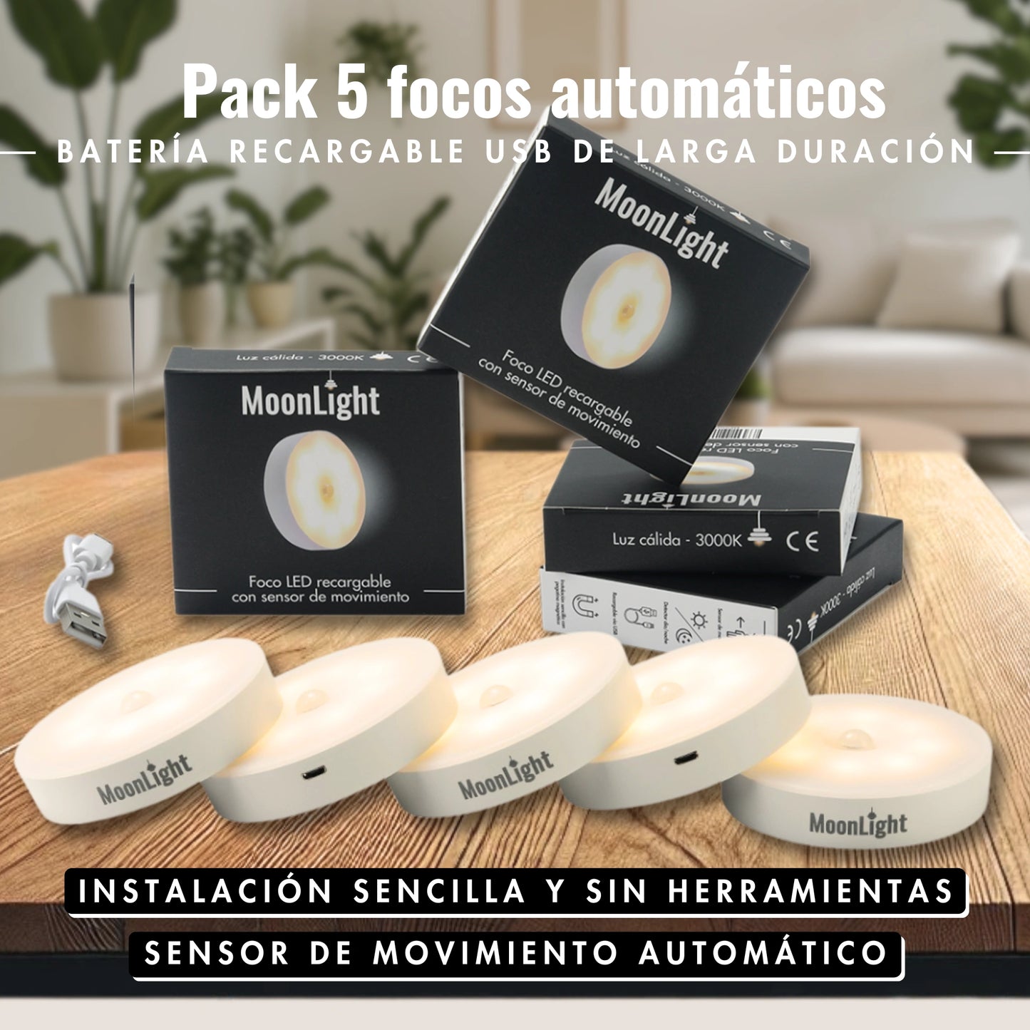 Foco recargable con sensor de movimiento