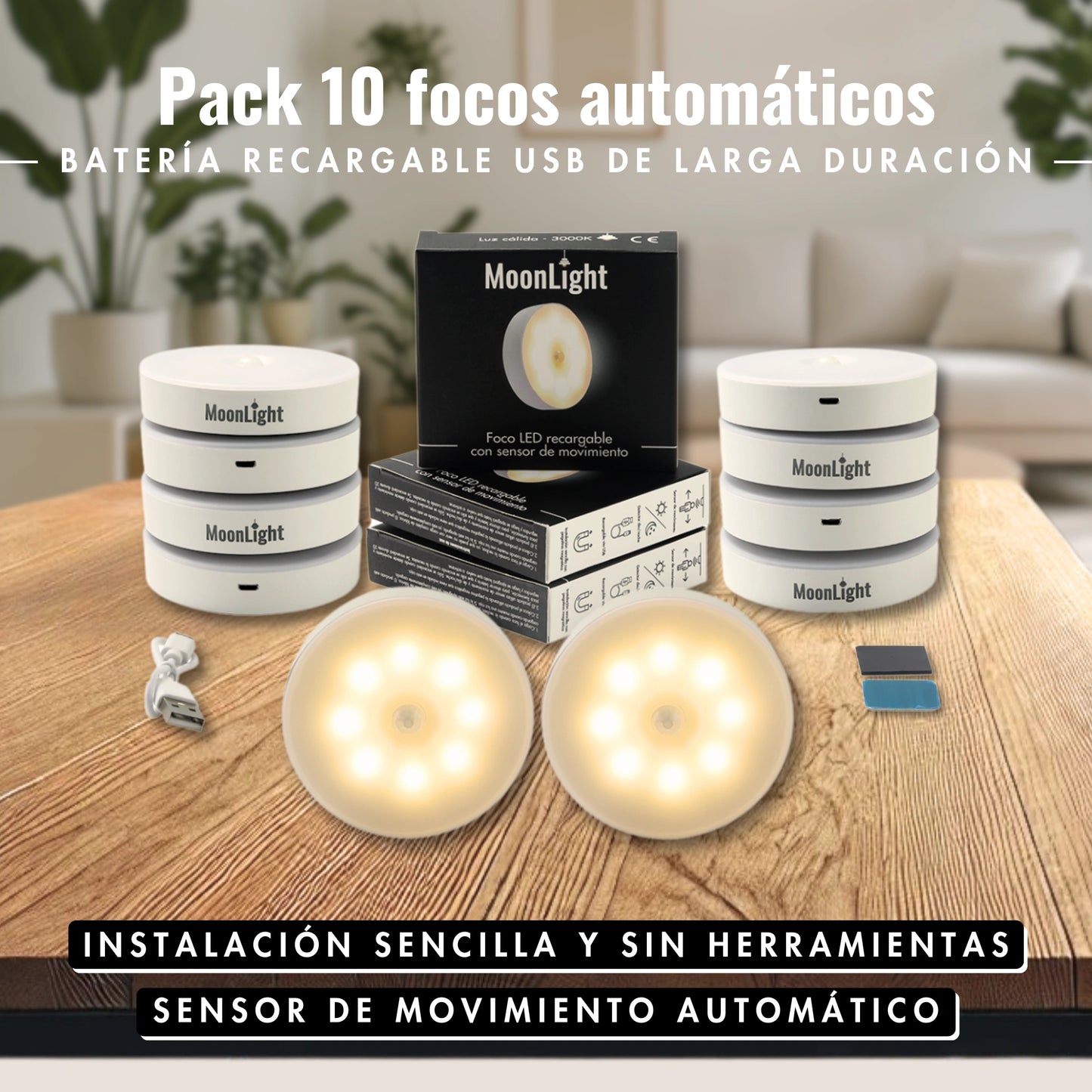 Pack focos recargables con sensor de movimiento