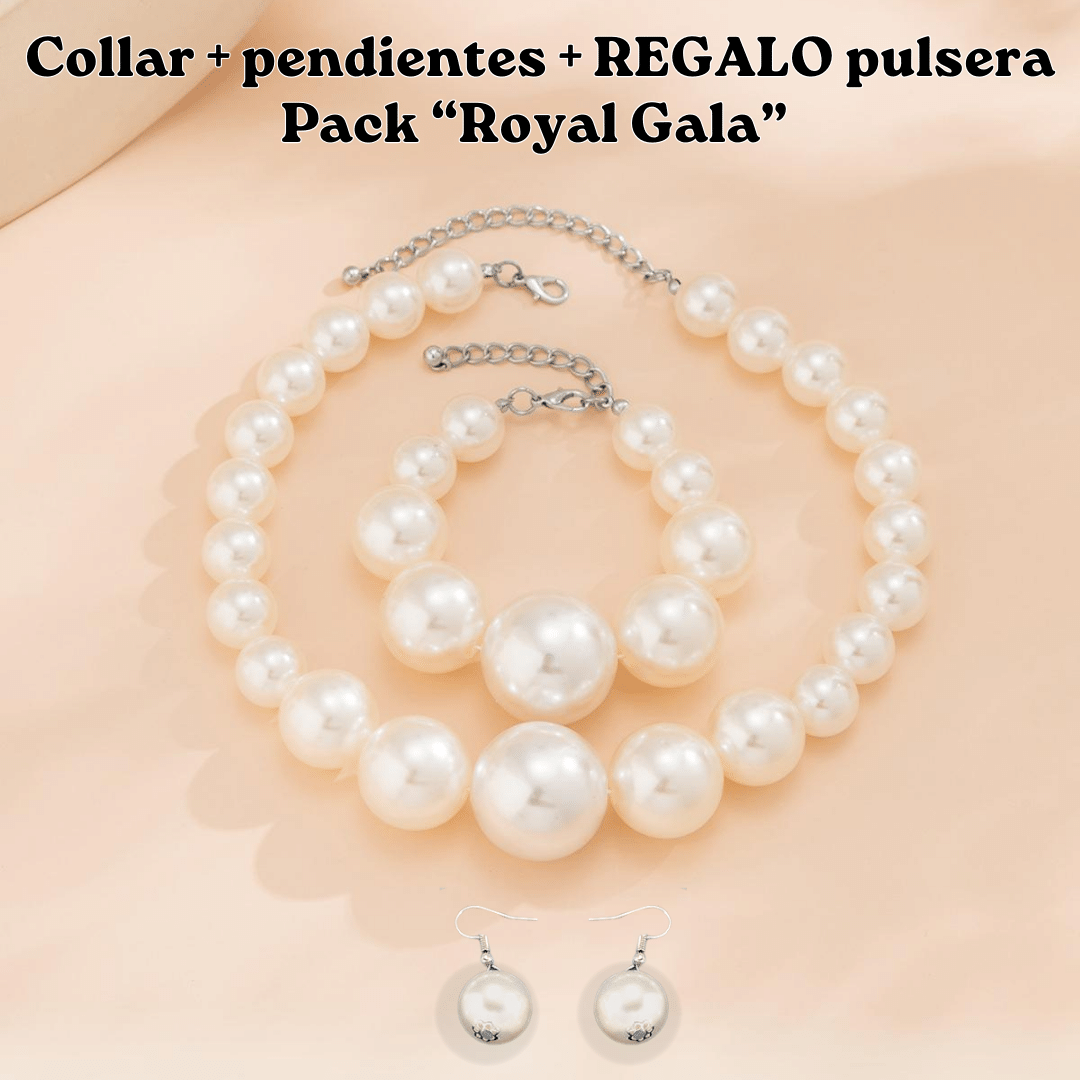 Collar y Pendientes de Perlas + REGALO de Pulsera a juego | Pack "Royal Gala"