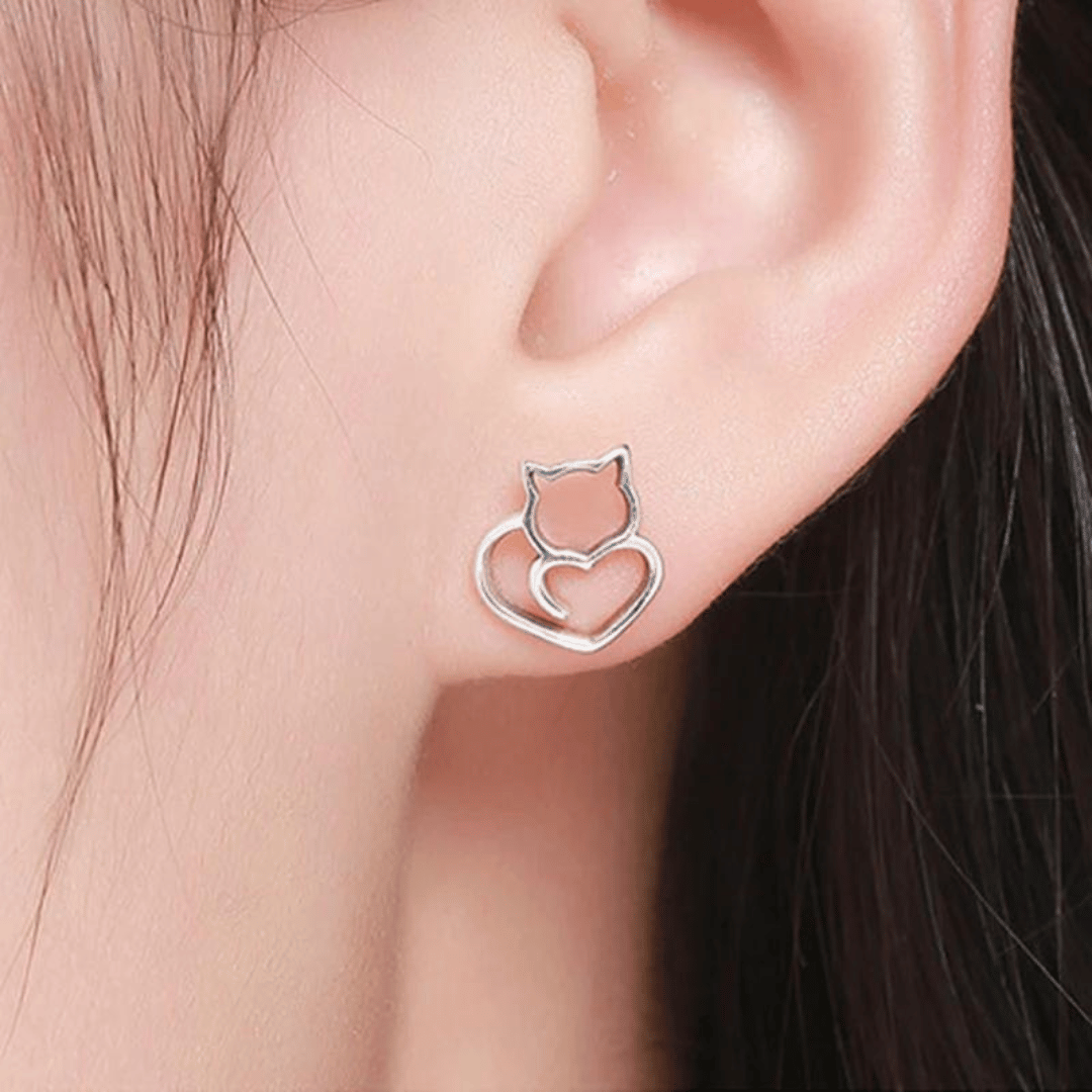 Pendientes de Gato de Plata de Ley + REGALO Segunda Unidad