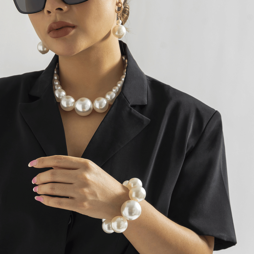 Collar y Pendientes de Perlas + REGALO de Pulsera a juego | Pack "Royal Gala"