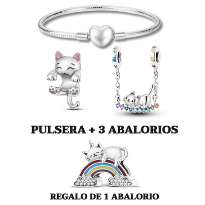 Pulsera con 2 abalorios + 1 DE REGALO - Pack "Travesuras felinas"