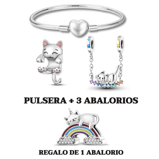 Pulsera con 2 abalorios + 1 DE REGALO - Pack "Travesuras felinas"
