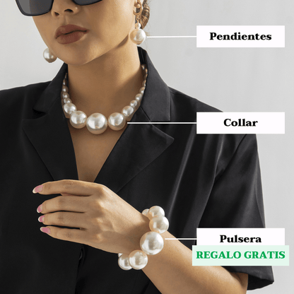 Collar y Pendientes de Perlas + REGALO de Pulsera a juego | Pack "Royal Gala"