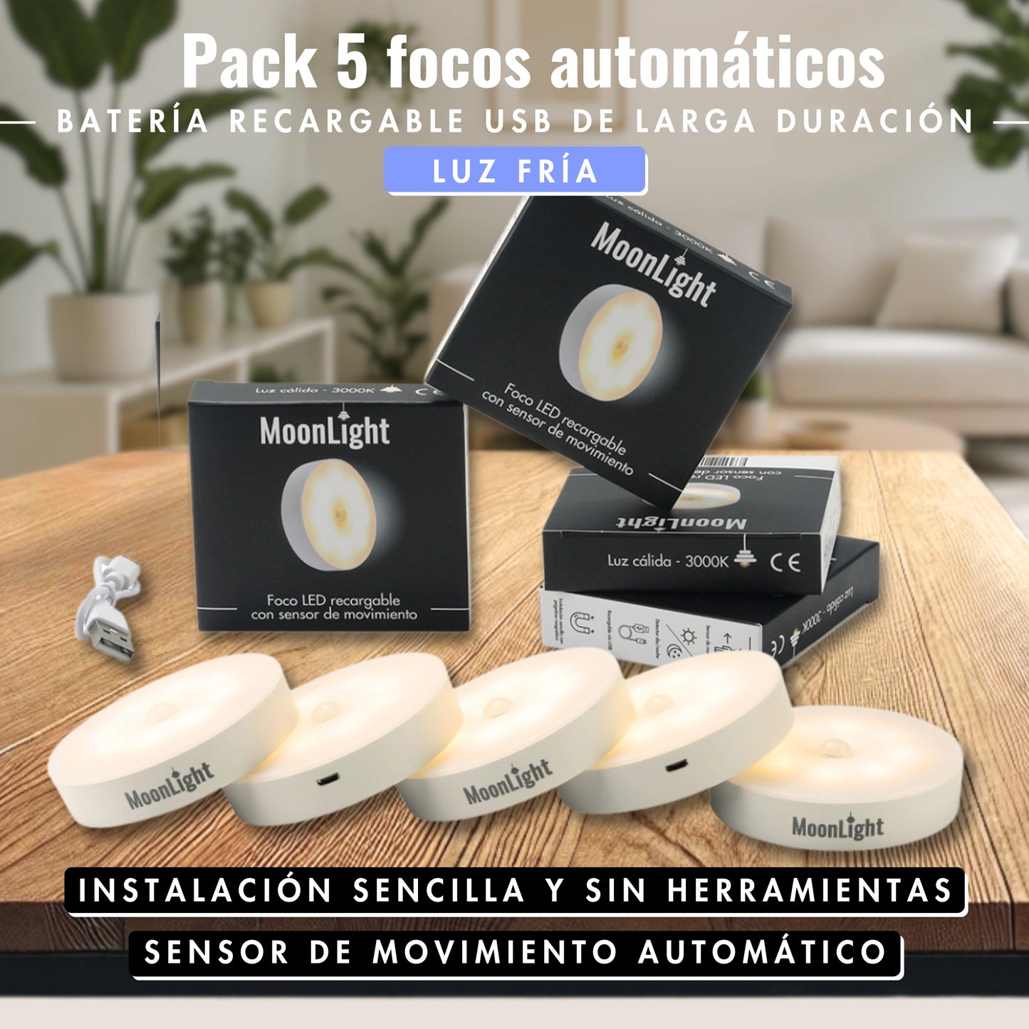 Foco LED recargable automático