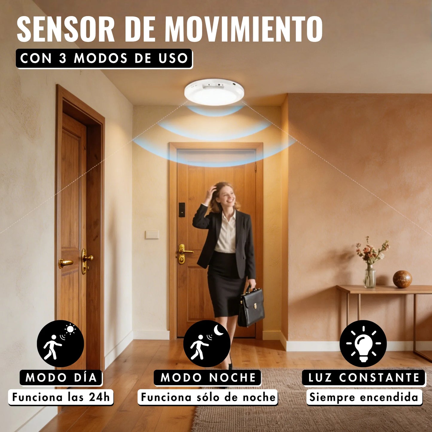 Foco de techo recargable con sensor de movimiento